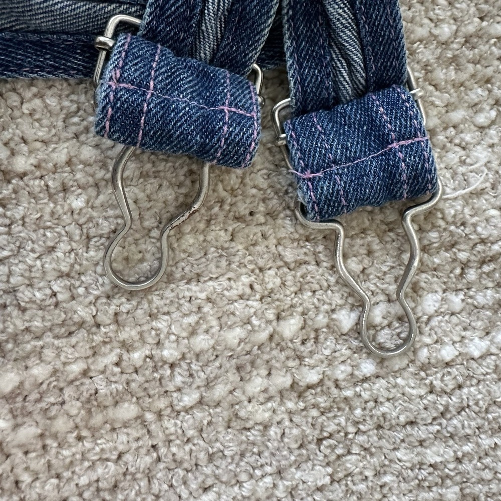 Vintage Furby Overalls Size 12 Months 90's Y2K Pink Denim Jeans Outfit Romper - Picture 10 of 14